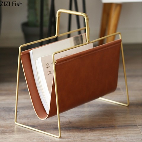 Nordic PU Leather Metal Gold Bookshelf Iron File Book Organizer Shelves Magazine Holder Book Rack Home Decoration Accessories ► Photo 1/5