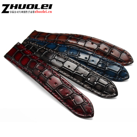 Fashion genuine leather men's watchband Clear personality crocodile texture strap bracelet Wrist watch band 18mm 20mm 22mm  blue ► Photo 1/6