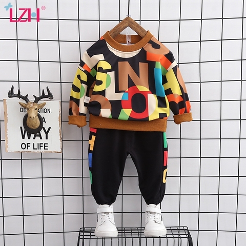 LZH 2022 Letter Boy Clothes Suit Autumn Winter Toddler Boy Clothing Long Sleeved +Pant 2Pcs Set Kid Sport Suit Children Clothing ► Photo 1/6