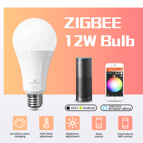 GLEDOPTO Smart Light Bulb E27 Dimmable 12W RGB CCT Colour LED Bulbs Compatible with Amazon Echo Plus Echo Show Alexa SmartThings ► Photo 1/6