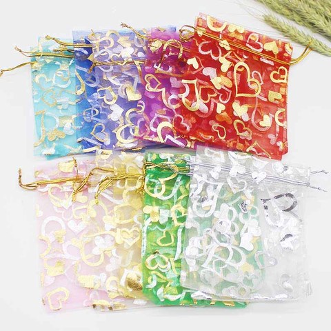 50pcs colorful organza bag iron heart rose special design pounch package wedding promotion gifts bag candy jewelry package ► Photo 1/6