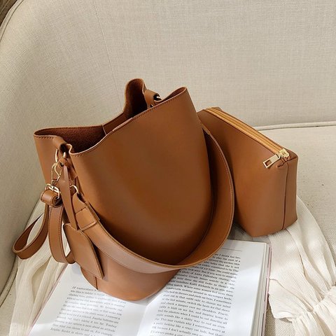 2piece/set Fashion Designer Pu Leather Women's Handbags Good Casual Ladies Tote Female Black Bucket Women Shoulder Crossbody Bag ► Photo 1/6