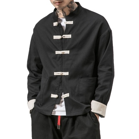 Kimono Jacket Men  Men Cotton Jacket China Style Frog Closure Button Kongfu Coat Male Loose Parchwork Cardigan Overcoat 5XL ► Photo 1/6