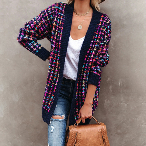 Fitshinling Bohemian Plaid Cardigans Women Vintage Long Coat Female Jacket Knitwear Winter Slim Sweater Cardigan Pockets 2022 ► Photo 1/6