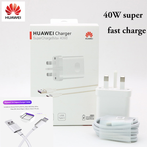 Original Huawei P30 Pro Mate 20 RS 40W Super Charge Fast Charger 5A Type-C  Cable