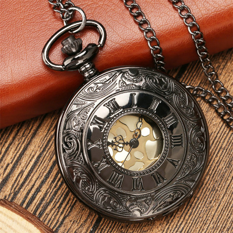 Design Black Gray Roman Dial quartz Vintage Antique Pocket Watch necklace watches with chain P413 ► Photo 1/6