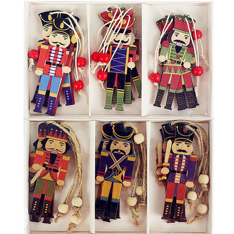 9pcs Wooden Nutcracker Soldier Christmas Tree Hanging Decor Nutcracker Puppet Xmas Wooden Pendants For New Year Home Ornaments ► Photo 1/6
