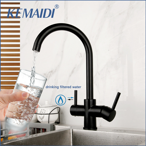 KEMAIDI 360 Degree Rotation Brass Drinking Filtered Water Kitchen Faucet Bend&Double Right Angle Faucet Deck Mounted Mixer ► Photo 1/6