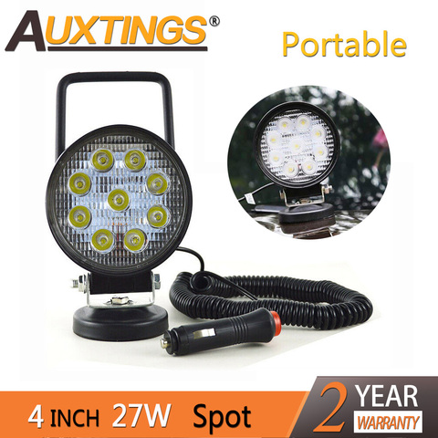 Auxtings 4in 4'' Portable 27W Round Spotlight Magnetic Base Led Work Light Car Truck Driving Offroad 4WD  4x4 SUV ATV 12V 24V ► Photo 1/6