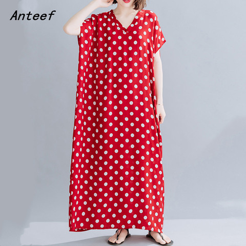 cotton satin plus size vintage Polka Dot women casual loose long summer beach dress elegant clothes 2022 ladies dresses sundress ► Photo 1/6