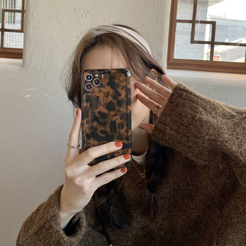 Vintage Amber Leopard Phone Case for iphone 12 11 pro max X XS XR 8 Plus 12mini ins Popular Soft IMD Cover Gift for Woman Girl ► Photo 1/6