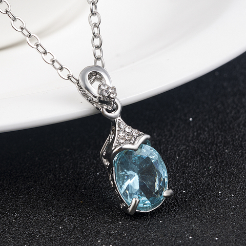 Sea blue Artificial-stone Pendant Charm Necklace Crystal long Chain for Women Girl Necklaces Jewelry anniversary gift2022 ► Photo 1/6