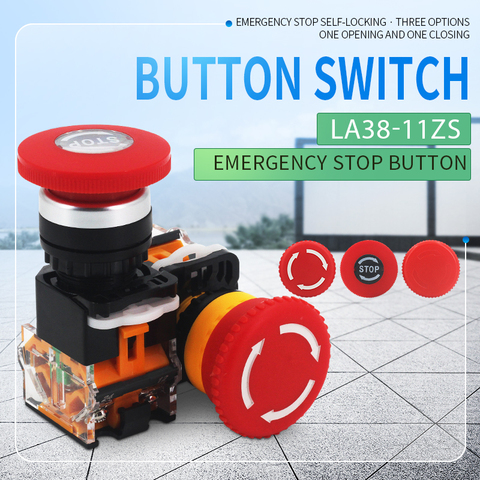 1PCS LA38-11ZS Self-Locking 22mm Emergency Power Push Button Switchstop Mushroom Head Emergency Stop Button Switch ► Photo 1/6