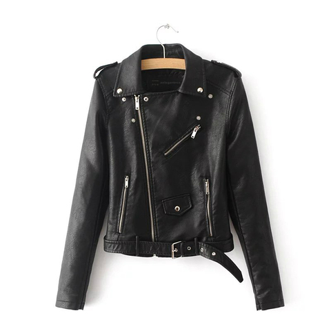 Autumn Black Basic Jacket Women 2022 Casual Zipper Short Faux Leather Motorcycle Jacket PU Leather Jacket Ladies Street Coat ► Photo 1/6