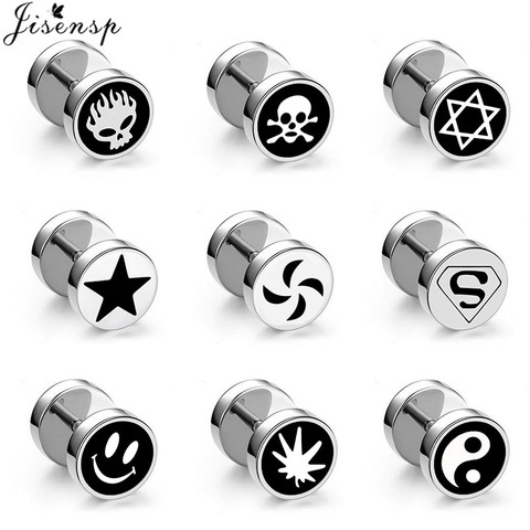 Punk Stud Earrings for Women Men Black Stainless Steel Cheater Faux Fake Ear Plugs Flesh Tunnel Gauges Tapers Stretcher Earring ► Photo 1/6