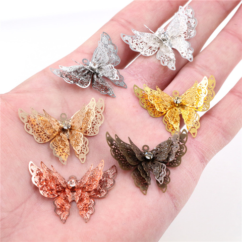 10pcs 35x25mm Metal Copper Rhinestone Butterfly Filigree Wraps Charm DIY Jewelry Accessories Findings Supplies For Jewelry ► Photo 1/6