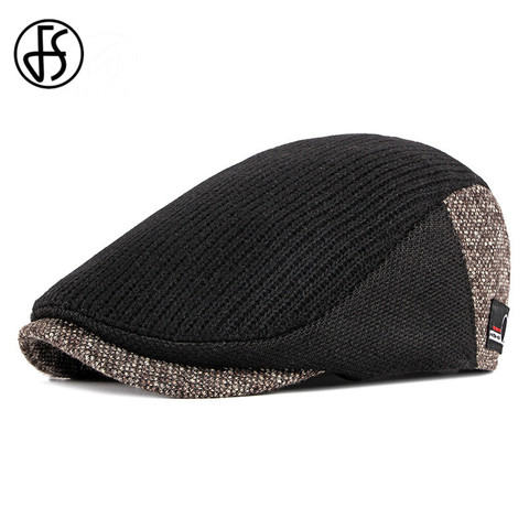 FS Cotton Beret Cap Black Spring Autumn Hat for Men Women Adjustable Ivy Newsboy Flat Cap High Quality Solid Knitted Hat Berets ► Photo 1/6