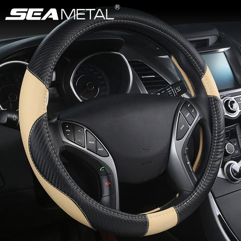 Car-styling Steering Wheel Cover Carbon Fiber Leather 37-38CM Cars Wheel Covers Anti Slip Breathable Universal Auto Accessories ► Photo 1/6