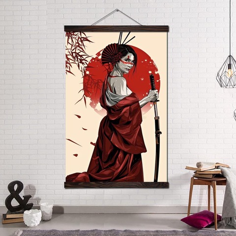 Poster and Prints Scroll Painting Canvas Art Prints Wall Art Pictures Living Room Bedroom Home Decoration Ruby Geisha Warrior ► Photo 1/6