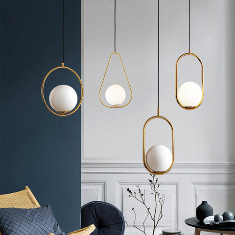 Modern LED Round Glass Ball Pendant Lights Iron E14 Pendant Lamps Hanging Light Fixture for Living Bedroom Dining Room ► Photo 1/6