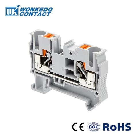 Wire Conductor 10Pcs PT-6 Connectors Push In Din Rail Mounted Spring Screwless Feed Through Terminal Block PT6  wire connector ► Photo 1/6