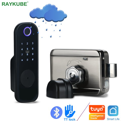 RAYKUBE Fingerprint Door Lock Electronic 13.56Mhz Password Phone APP Unlock Support Tuya/Smartlife/TT lock APP Metal Gate Hotel ► Photo 1/6