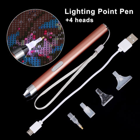 1set 2022 New USB Rechargeable Lighting Point Drill Pen With 4 Heads 5D Diamond Painting Embroidery Accessories DIY Tools ► Photo 1/6