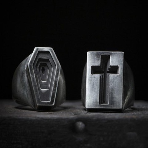 Retro Vintage Men Coffin / Cross Shaped Ring in Stainless Steel with Silverly Black Golden Male Jewelry Dropshipping OSR609 ► Photo 1/6