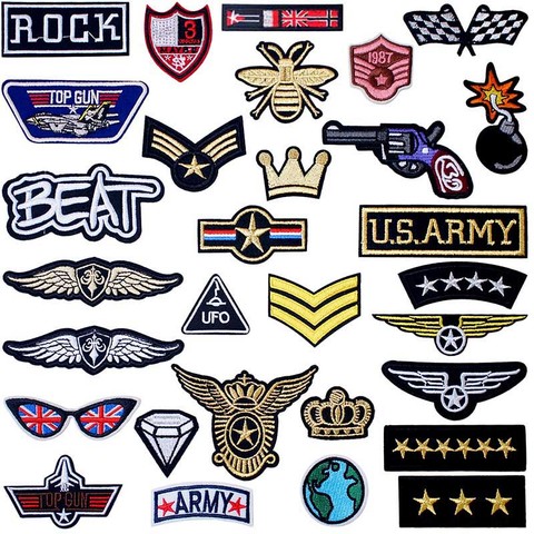 Army Soldier Military Rank Embroidered Iron on Patches for Clothing DIY Stripes Clothes Patchwork Sticker Custom Applique ► Photo 1/6