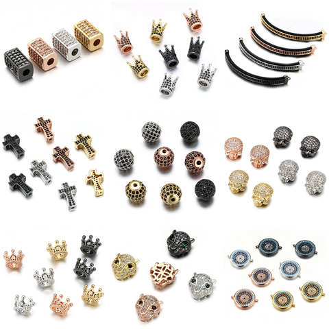 Charms Beads For Jewelry Making CZ Geometry Crown Leopard Helmet Skull Round Space Beads for Jewelry DIY Bracelet Making beads ► Photo 1/6
