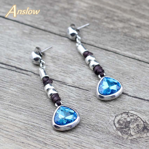 Anslow Fashion Jewelry Retro Rope Handmade Unique Design Heart Crystal Women Drop Earrings For Birthday Valentine  LOW0025AE ► Photo 1/6