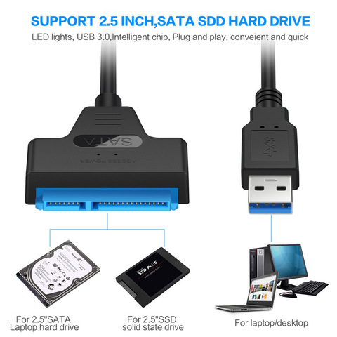 Sata to usb 3.0 adapter new cable Support 2.5 Inches External SSD HDD Hard D USB 2.0 compatible type-c Otg smartphone dropship ► Photo 1/6