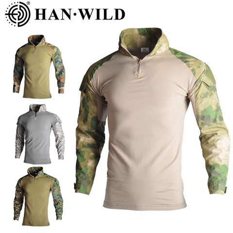 Military Army T-Shirt Men Long Sleeve Camouflage Tactical Shirt Hunt Combat Multicam Camo Long Sleeve T Shirt with Elbow pads ► Photo 1/6