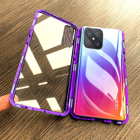 OPPO A93 Reno 4 SE F17 Pro Case Double-sided Metal Magnetic 360 Protect Case For OPPO Realme 7 Pro clear Tempered Glass Funda ► Photo 1/6