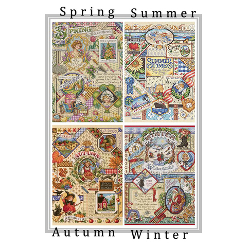 Gold Collection Lovely Counted Cross Stitch Kit Spring Summer Autumn Winter Time Sampler janlynn Four Seasons Season ► Photo 1/6