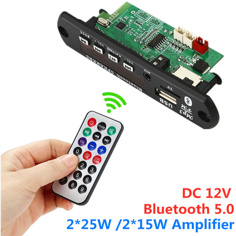 ARuiMei   2*15W/2*25W  MP3 Player Decoder Board 12V Bluetooth 5.0 30W/50W  amplifier Car FM Radio Module Support  TF USB AUX ► Photo 1/6