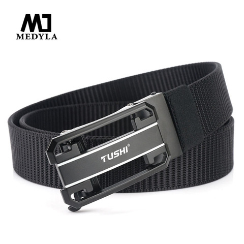 MEDYLA 2022 New Automatic Buckle Tactical Belt Hard Metal Buckle Soft Real Nylon Men's Military Belt Quick Release Buckle belt ► Photo 1/6