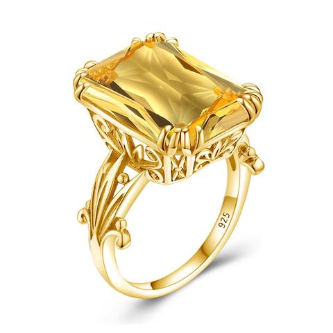 Gold Rings For Women 18k Gemstones Citrine Ring Party Luxury Female Gold Jewellery Brand Rectangle Silver 925 Jewely Hot Selling ► Photo 1/6