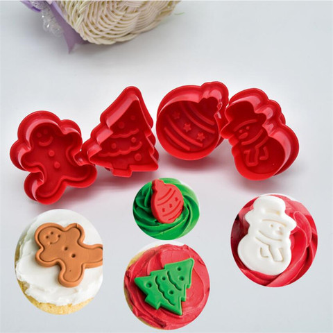 New 4pcs Cookie Stamp Biscuit DIY Mold Christmas 3D Cookie Cake Plunger Cutter Baking Mould Xmas Cookie Cutters Color Random ► Photo 1/6