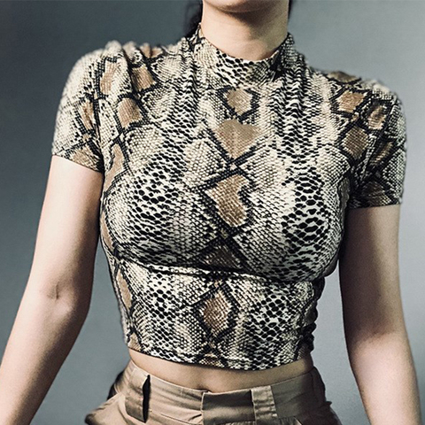 2022 Sexy Crop Top Women Snake Print Tank Top Slim Primer High Collar Vest Harajuku Crop Tank Top T Shirt Femme Girls Camis Tops ► Photo 1/6