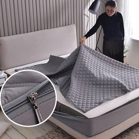 Solid Color Bed Bug Proof Mattress Cover Zipper Jacquard Quilted Mattress Protector Fully Covers Mattress Pad For All Size Bed ► Photo 1/6