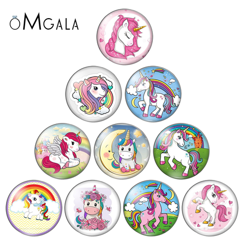 Unicorn girls Cartoon glass snap button DIY jewelry Round photo cabochons flat back Unicorn magic Dream ► Photo 1/6