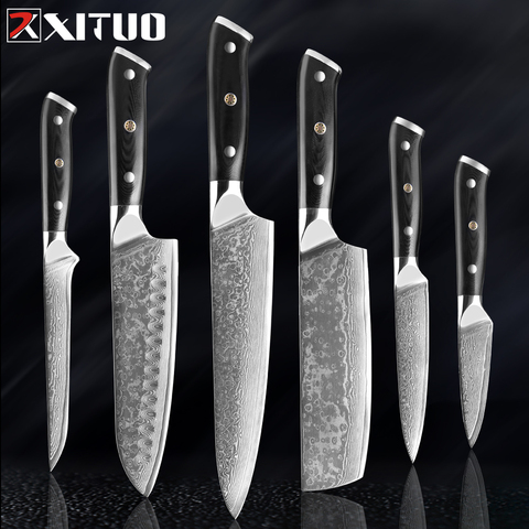 XITUO Damascus Steel Kitchen Chef Knife VG10 Professional Japanese Santoku Sushi Cleaver Utility Paring Knife Set G10 Handle New ► Photo 1/6