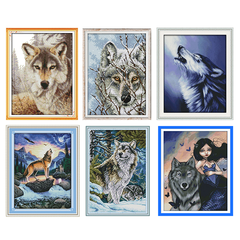 Wolf and Beauty Cross Stitch Kits 11CT14CT Animals Printed Patterns Crafts Chinese Needlework Counted Embroidery Accessories Set ► Photo 1/6