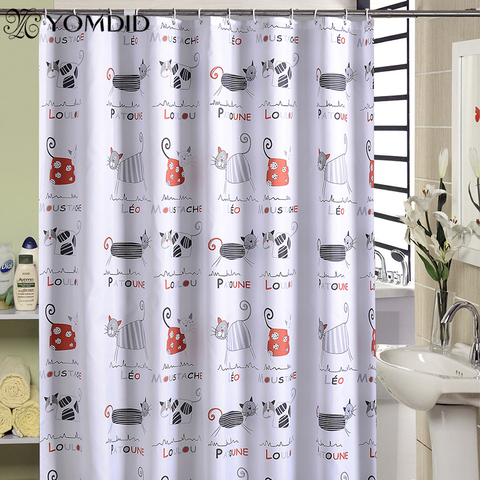 YOMDID Cartoon Bath Curtain Cute Cat Pattern Shower Curtains Bathroom Waterproof Thickened Polyester Cloth with 12 Pcs Hooks ► Photo 1/6