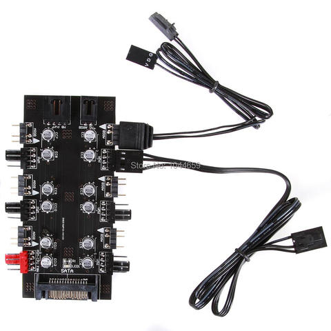 IDE/SATA 1 To 6 Way PWM /ARGB Device Expander Speed Controller 4-Pin Cooling Fans Hub Splitter Cable 12V Power Socket Adapter ► Photo 1/6