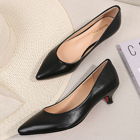 OL Style Leather Pumps Women Solid Shoes Low Thin Heels Single Shoes 3.5cm High Heels Ladies Office Work Dress Wedges Pumps ► Photo 1/6
