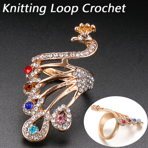 1PC Adjustable Alloy Peacock Shape Knitting Loop Crochet Thimble Ring Finger Wear Yarn Guides Ring Household Sewing Accessories ► Photo 1/6