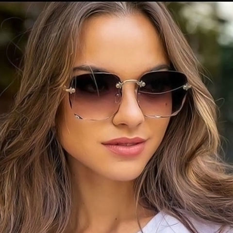 2022 Square Rimless Sunglasses Women Luxury Brand Designer Summer Red Glasses Fashion Sun glasses For Men UV400 Shades Oculos ► Photo 1/6