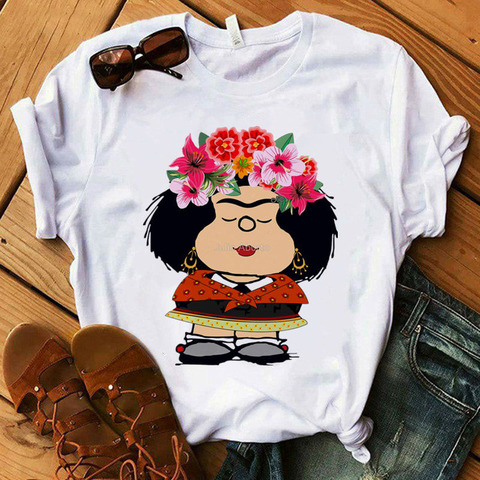 Mafalda T-shirt Women Summer harajuku casual short sleeve T-shirts Streetwear O-Neck White Tops Tee 90s cartoon tshirt Femme ► Photo 1/6